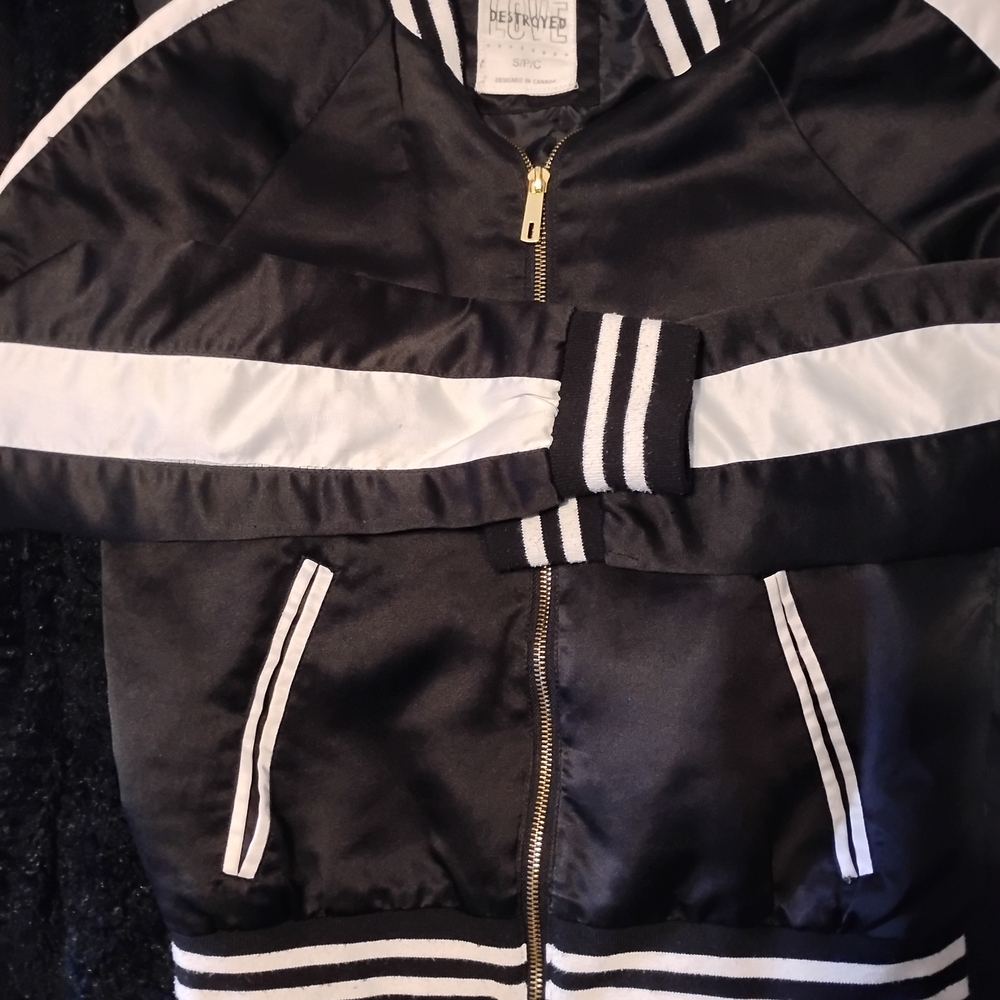 Love Black and White Satin Bomber Jacket